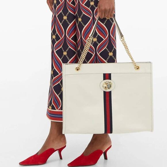 Gucci Ivory White Rajah Web-Striped Leather Tote Bag - Picture 3 of 16